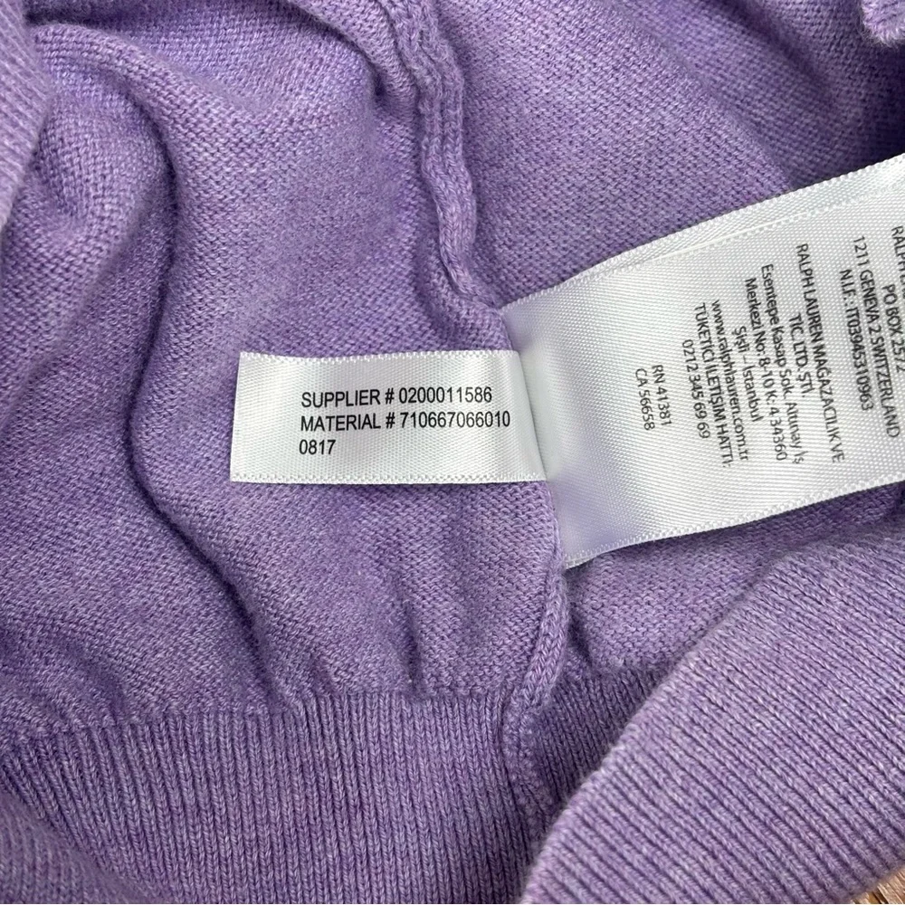 Polo Ralph Lauren Men's Large Purple V-Neck Sweater 100% Pima Cotton - Picture 10 of 10